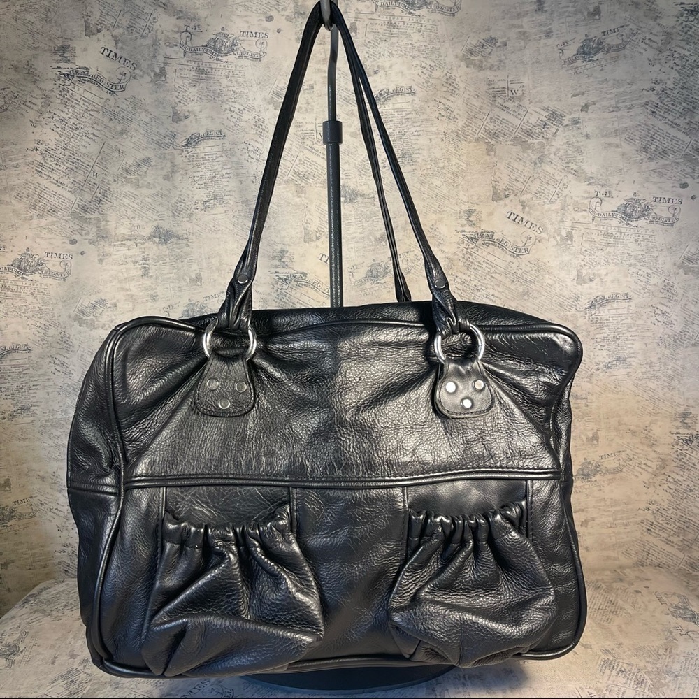 MAELEE Brown Leather Diaper Bag Baby Tote Travel Work Purse Multi Pocket